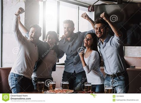 Cheerful Multiracial Friends Having Fun In Bar Stock Photo Image Of