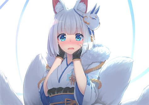 Download 1600x2560 Anime Fox Girl Shy Expression Animal Ear White