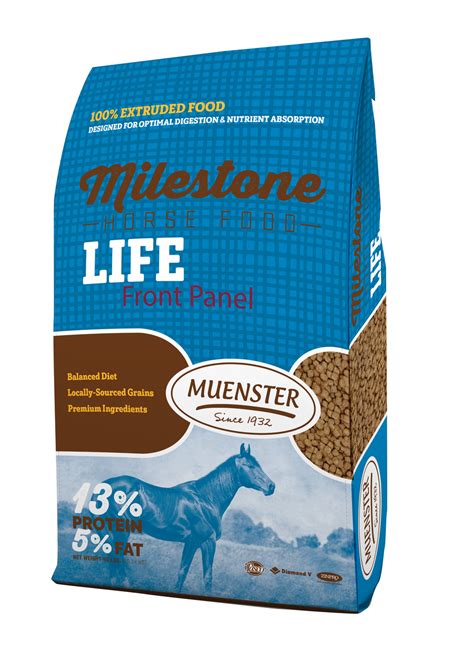 The first five ingredients for this food are: Muenster Milestone Horse Feeds are 100% extruded for ...