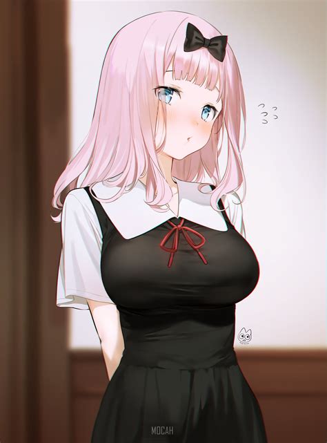 Anime Anime Girl Kaguya Sama Love Is War Chika Fujiwara Blue Eyes Pink Hair Embarrassed