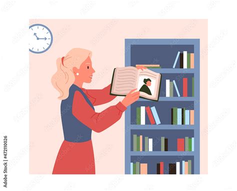 School Teacher Or Librarian Holding Open Book Vector Illustration
