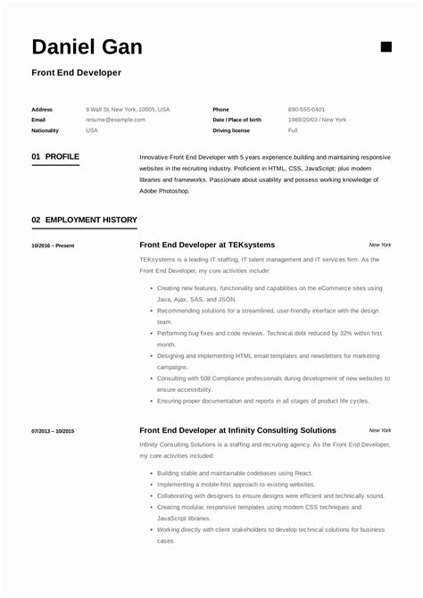 Works well for just out of college candidates. √ 25 Front End Developer Resume Template in 2020 | Resume ...