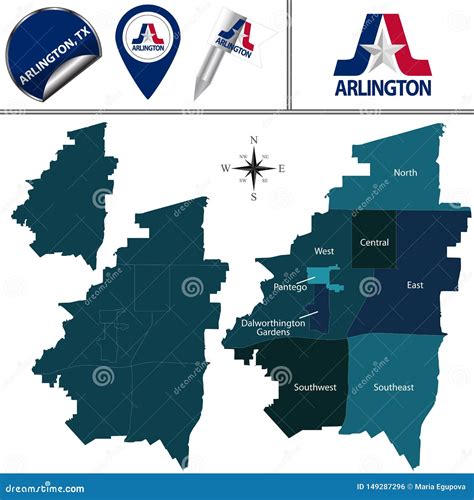 Mapa De Arlington, TX Con Los Distritos Ilustración del Vector