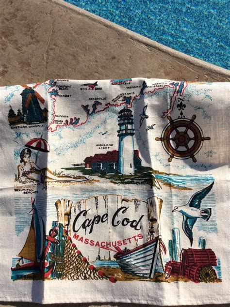 Vintage Cape Cod Tea Towel Linen Massachusetts State Towel Etsy