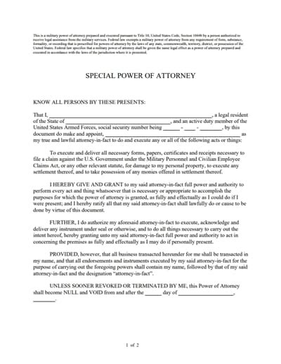 Special Power Of Attorney Form Free Download