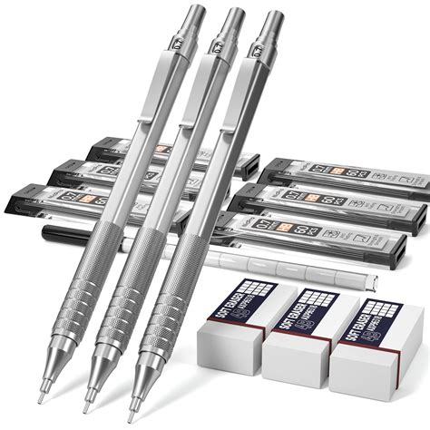Nicpro 07 Mm Mechanical Pencils Set With Case 3 Metal Artist Pencil