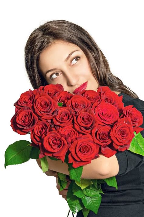 Beautiful Woman With Roses Stock Photo Image Of Face Cheerful 51103666