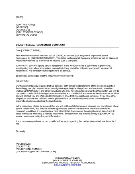 sample response letter to employee complaint for