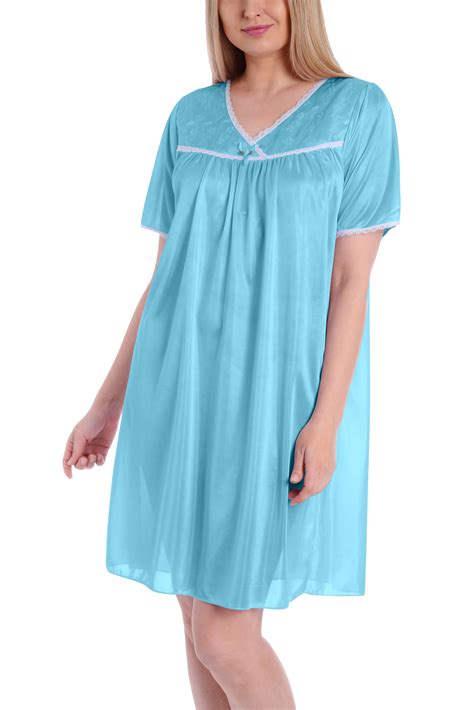 Ezi Womens Satin Silk Short Sleeve Lingerie Nightgown By Ezi