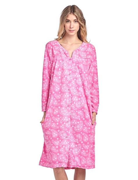 Casual Nights Womens Printed Fleece Snap Front Lounger House Dress