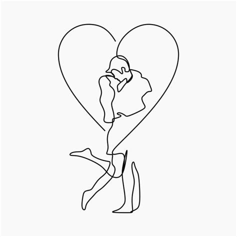 Continuous Line Drawing Of Couple Kissing Each Other Vector
