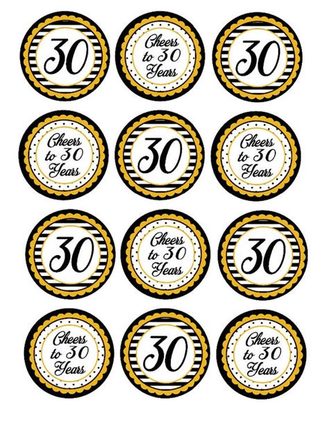 Photo cupcake toppers (30th, 40th, 50th, 60, 75) digital file, birthday decor, 30th birthday for him decorations, cupcake, photo, any age hi, thank you 30 glitter cupcake toppers will be the perfect addition to your 30th birthday party decorations! Cheers to 30 Years Cupcake Toppers Black and Gold Party