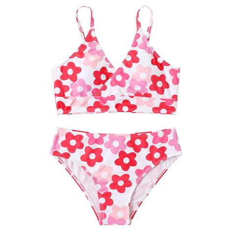 girls two piece swimsuit sport floral high waist bikini set beach rash guard bathing suit size