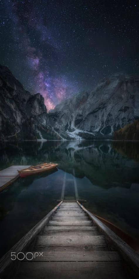 Milky Way Over Lago Di Braies Dolomites Italy Landschaftsbilder