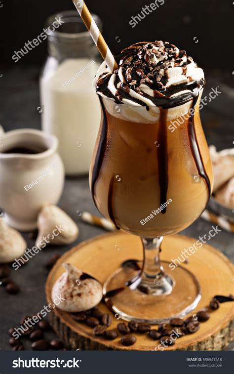 Iced Coffee Whipped Cream Chocolate Syrup Stock Photo 586547618