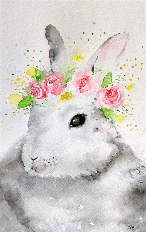 Bunny With Crown Of Flowers Printable Print Of Original Etsy Spring