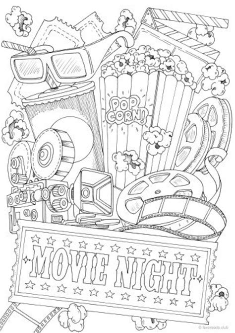 Movie Night Printable Adult Coloring Page From Favoreads Etsy
