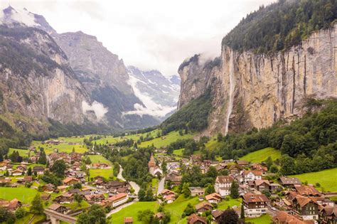 Aerial View Of A Village Surrounded By Mountains Lauterbrunnen