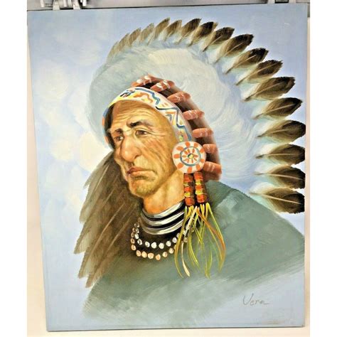 Original Painting Native American Indian Chief Canvas Signed Etsy Uk