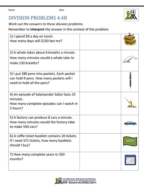 Free download of several worksheets organized by topics for students in grade 4. Division Worksheets Grade 4
