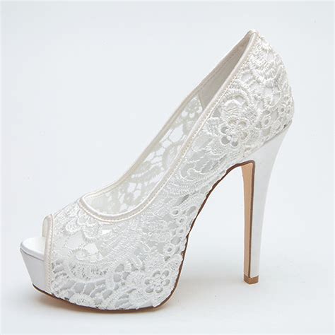 sexy see through lace bridal wedding shoes platform peep open toe party prom pumps white pink