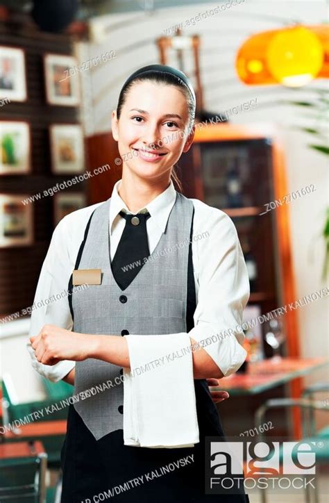 Waitress Girl Of Commercial Restaurant In Uniform Waiting An Order