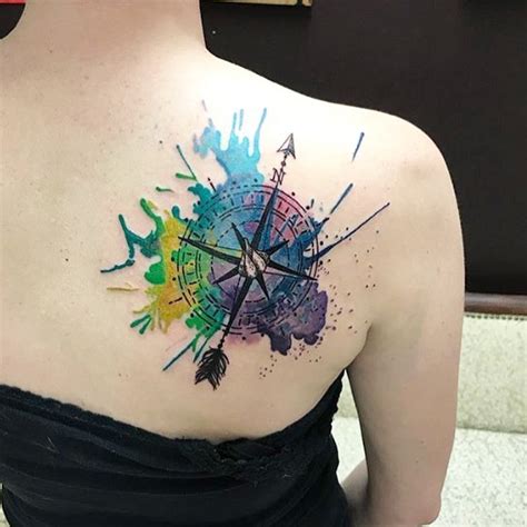 Watercolor Compass Tattoo By Larry Allen Witch City Ink