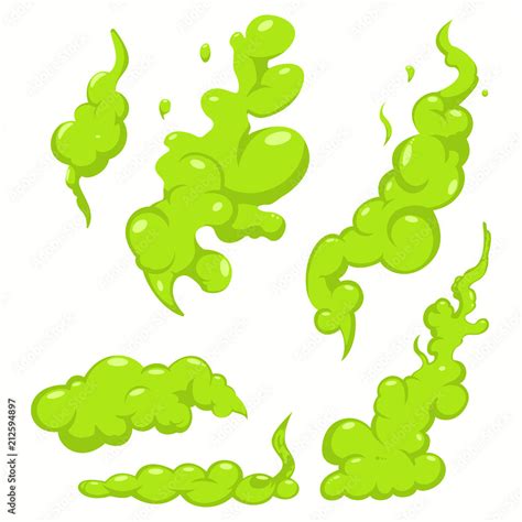 Bad Smell Green Cloud Illustration Stink Smoke Vector Cartoon Icon Set