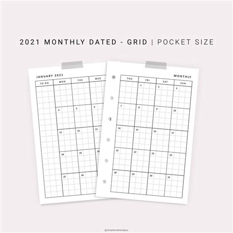 Pocket Size 2021 Dated Monthly Planner Printable Minimalist Etsy
