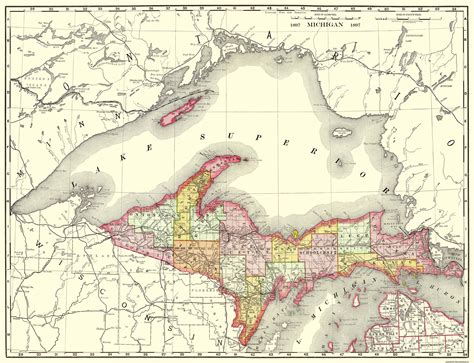 Michigan Upper Peninsula Rand Mcnally 1897 30 X 23 Glossy Satin