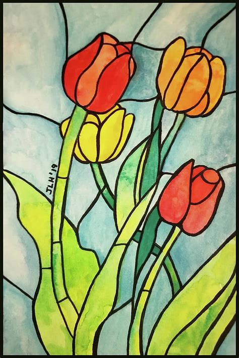 Stained Glass Tulips Painting By Jean Haynes Fine Art America