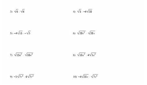 Multiplying Radical Expressions Worksheet for 10th - 11th Grade
