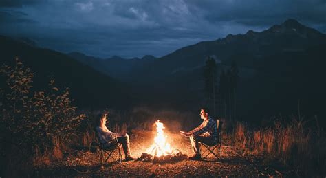 Couple Women Vibes Landscape Campfire Camping Fire Men