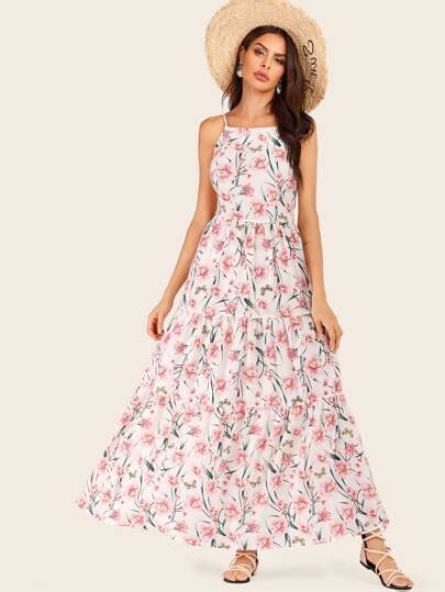 Ditsy Floral Shirred Maxi Cami Dress Shein In
