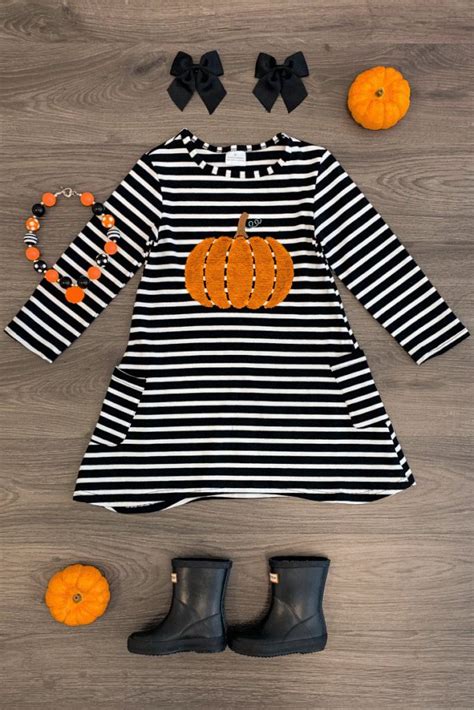 Flip Sequin Pumpkin Stripe Dress Kids Fall Outfits Baby Girl