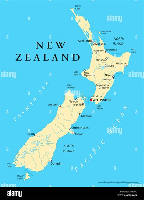 Carte Politique De La Nouvelle Zélande Avec Capital Wellington Les