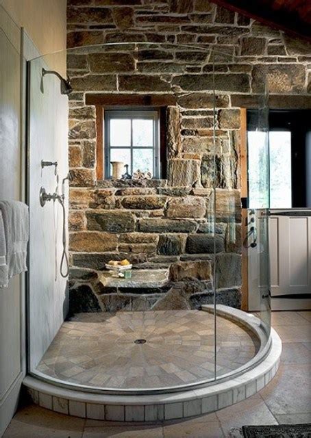 Natural stone wall beautiful bathroom designs glass partition sparkling lights. 50 Wonderful Stone Bathroom Designs - DigsDigs