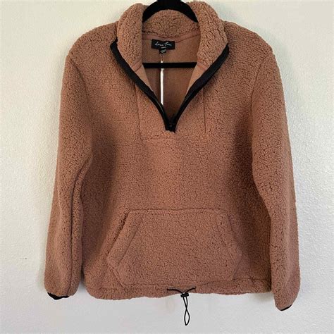 Sherpa Fleece Quarter Zip Pullover Kangaroo Picket Cinch Waist Sweater