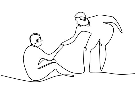 One Line Drawing Of People Help The Others Young Man Helping The Other Man Who Have Fallen Show