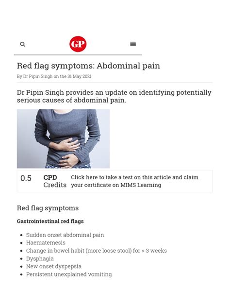 Red Flag Symptoms Abdominal Pain Gponline Pdf Constipation