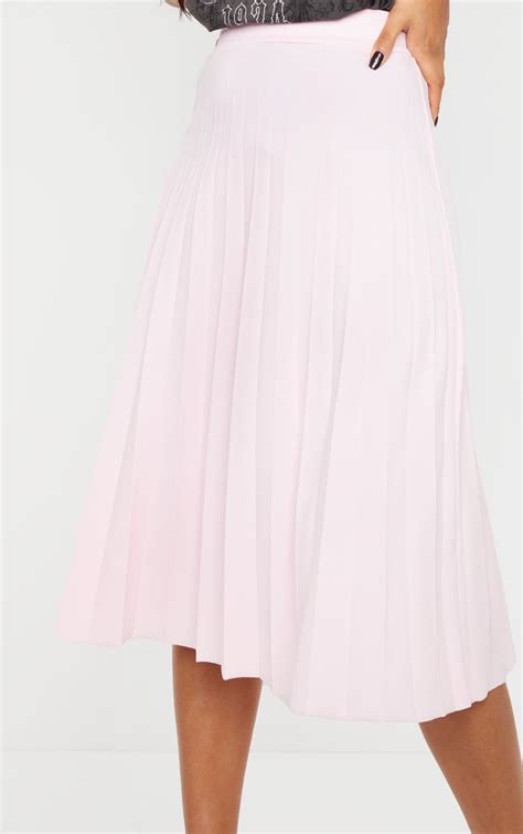 Baby Pink Pleated Floaty Midi Skirt Skirts Prettylittlething Usa
