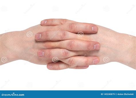 Two Human Join Hands Together Isolated On White Background