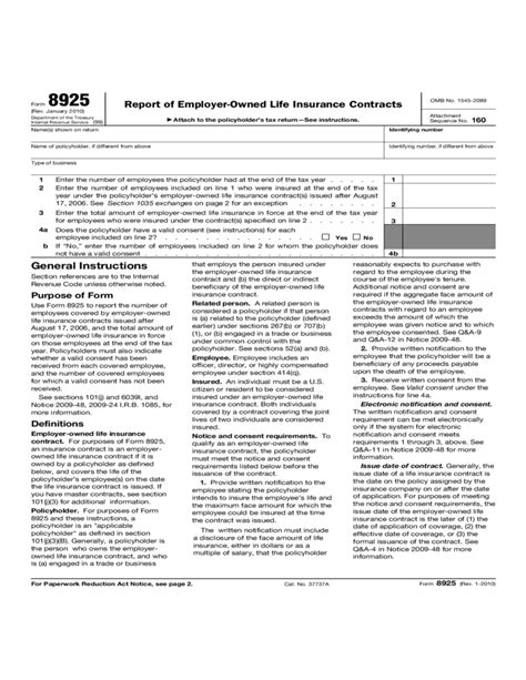Insurance contracts are designed to meet very. Form 8925 - Report of Employer-Owned Life Insurance Contracts Form (2010) Free Download