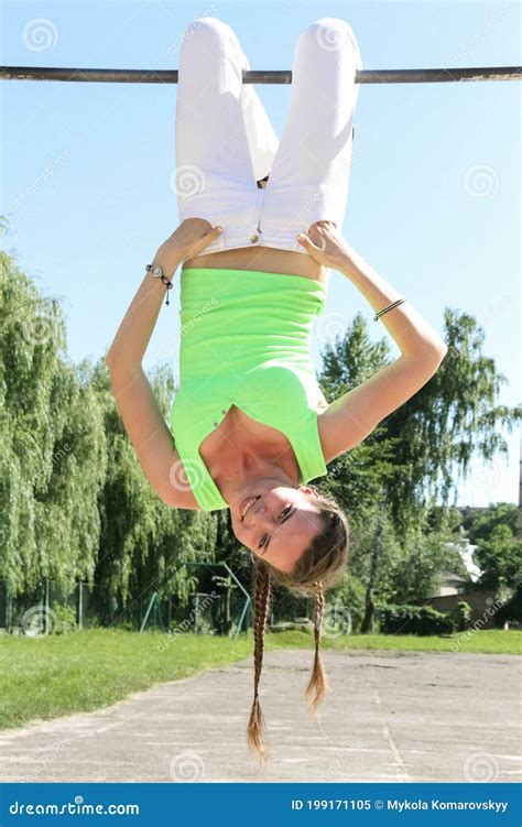 girl hanging upside down editorial image image of active 199171105