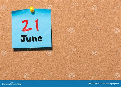 June 21st Day 21 Of Month Color Sticker Calendar On Notice Board