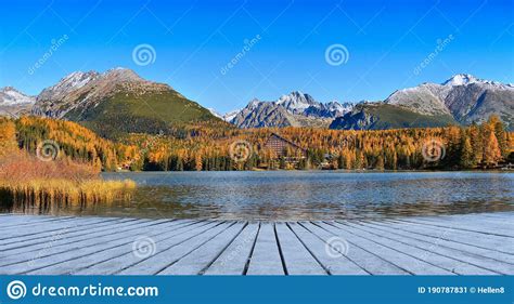 Beautiful Mountain Lake Autumn Sunrise Panorama Stock Image Image Of