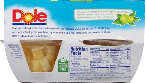 Dole Pineapple Fruit Cups Nutrition Facts Blog Dandk