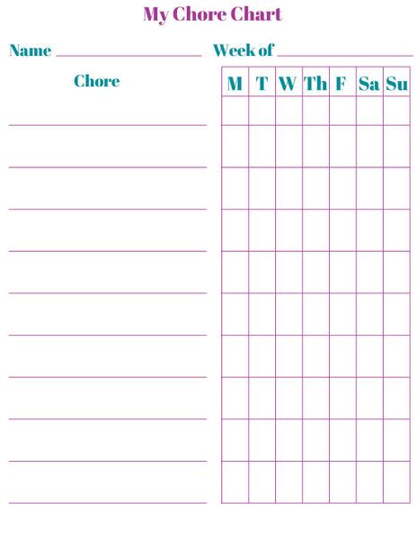 Chore Chart Printable Fodeez® Frames