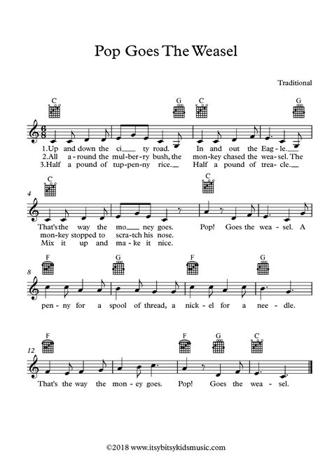 Pop Goes The Weasel Sheet Music With Chords And Lyrics