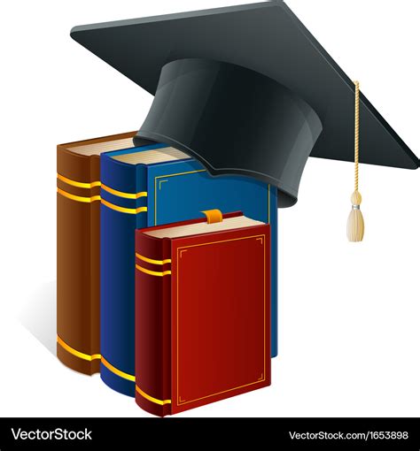 Graduation Cap With Books Isolated On White Vector Image
